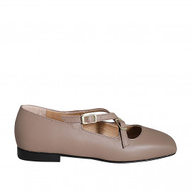 Mary Jane para mujer con punta cuadrada y cinturones en piel nude tacon 1 - Tallas disponibles:  33, 42, 44