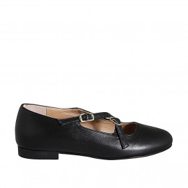 Mary Jane pour femmes avec bout rondu et courroies en cuir noir talon 1 - Pointures disponibles:  33, 42, 45