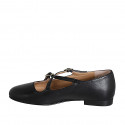 Ballerina Mary Jane da donna con punta tonda e cinturini in pelle nera tacco 1 - Misure disponibili: 33, 34, 42, 43, 44, 45