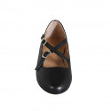 Woman's Mary Jane with rounded tip and straps in black leather heel 1 - Available sizes:  33, 42, 45