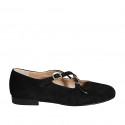 Ballerina Mary Jane da donna con punta tonda e cinturini in camoscio nero tacco 1 - Misure disponibili: 33, 34, 42, 43, 44, 45