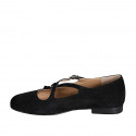 Woman's Mary Jane ballerina with rounded tip and straps in black suede heel 1 - Available sizes:  33, 34, 42, 43, 44, 45