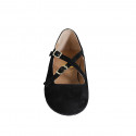 Woman's Mary Jane with rounded tip and straps in black suede heel 1 - Available sizes:  33, 34, 42, 43