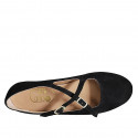 Woman's Mary Jane ballerina with rounded tip and straps in black suede heel 1 - Available sizes:  33, 34, 42, 43, 44, 45