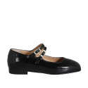 Woman's Mary Jane ballerina in black patent leather with straps heel 1 - Available sizes:  42, 43, 44