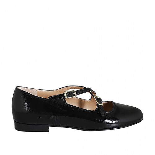 Mary Jane pour femmes avec bout rondu et courroies en cuir verni noir talon 1 - Pointures disponibles:  42