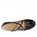 Ballerina Mary Jane da donna con punta tonda e cinturini in vernice nera tacco 1 - Misure disponibili: 34, 42, 43, 44