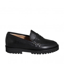 Woman's moccasin shoe with studs in black leather heel 3 - Available sizes:  32, 35, 42, 44, 45, 46