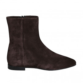 Bottines à bout pointu pour femmes avec fermeture éclair en daim marron talon 1 - Pointures disponibles:  32, 43