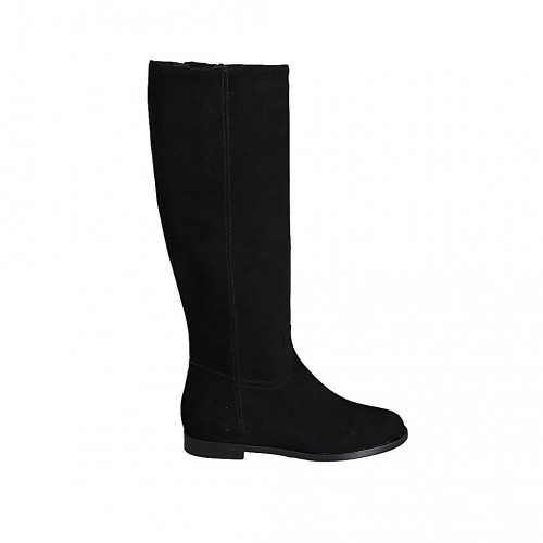 Bota para mujer con cremallera y elastico en gamuza negra tacon 2 - Tallas disponibles:  33, 35, 42