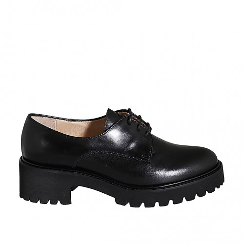 Chaussure à lacets derby pour femmes en cuir noir avec talon 5 - Pointures disponibles:  32, 33, 34, 42, 43, 44, 45