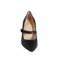 Woman's Mary Jane pointy pump with strap in black leather heel 8 - Available sizes:  42, 43, 44