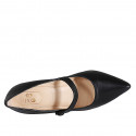 Mary Jane a punta para mujer con cinturon en piel negra tacon 8 - Tallas disponibles:  42, 43, 44