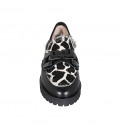 Woman's loafer shoe with accessory in black and spotted leather heel 3 - Available sizes:  32, 33, 34, 35, 42, 43, 44, 45, 46