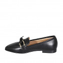 ﻿Woman's pointy mocassin in black leather with accessory and bow heel 1 - Available sizes:  32, 33, 34, 35, 42, 43, 44, 45, 46