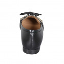 ﻿Woman's pointy mocassin in black leather with accessory and bow heel 1 - Available sizes:  32, 33, 34, 35, 42, 43, 44, 45, 46