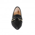 ﻿Woman's pointy mocassin in black leather with accessory and bow heel 1 - Available sizes:  32, 33, 34, 35, 42, 43, 44, 45, 46