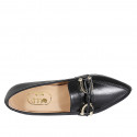 ﻿Woman's pointy mocassin in black leather with accessory and bow heel 1 - Available sizes:  32, 33, 34, 35, 42, 43, 44, 45, 46