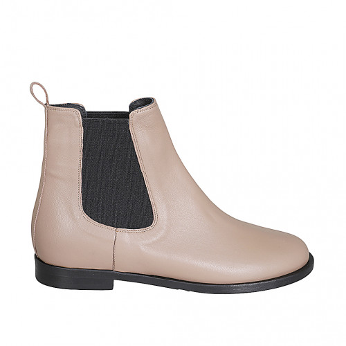 Woman's ankle boot in dove grey leather with elastic bands heel 2 - Available sizes:  32, 33, 35, 43, 44, 45