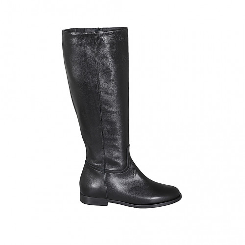 Stivale da donna con cerniera ed elastico in pelle nera tacco 2 - Misure disponibili: 33, 34, 35, 43