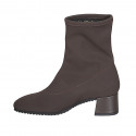 Woman's ankle boot in brown elastic fabric heel 5 - Available sizes:  33, 34, 35, 44, 45