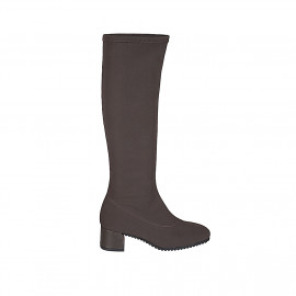 Botas para mujer en tejido elastico marron tacon 5 - Tallas disponibles:  33, 34, 35, 42, 43, 44