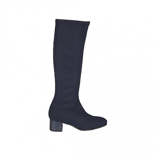 Woman's boot in blue elastic fabric heel 5 - Available sizes:  33, 34, 35, 42, 43, 44, 45, 46