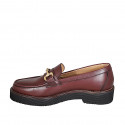 Mocassino da donna con accessorio in pelle bordeaux con tacco 3 - Misure disponibili: 33, 44, 46