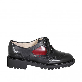 Woman's laced Oxford shoe with wingtip in black and maroon brush-off leather heel 3 - Available sizes:  32, 33, 43, 44, 45