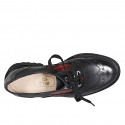 Woman's laced Oxford shoe with wingtip in black and maroon brush-off leather heel 3 - Available sizes:  32, 33, 42, 43, 44, 45, 46