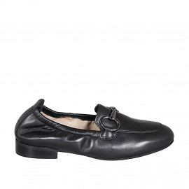 Woman's loafer with elastic band and accessory in black leather with heel 2 - Available sizes:  33, 42, 44, 46