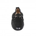 Woman's loafer with elastic band and accessory in black leather with heel 2 - Available sizes:  33, 34, 42, 43, 44, 45