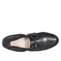 Woman's loafer with elastic band and accessory in black leather with heel 2 - Available sizes:  33, 34, 42, 43, 44, 45