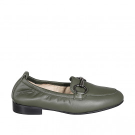 Woman's mocassin with accessory and elastic band in olive green leather heel 2 - Available sizes:  42, 43, 44, 45, 46