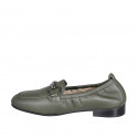 Woman's mocassin with accessory and elastic band in olive green leather heel 2 - Available sizes:  33, 34, 42, 43, 44, 45, 46