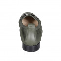 Woman's mocassin with accessory and elastic band in olive green leather heel 2 - Available sizes:  33, 34, 42, 43, 44, 45, 46