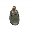 Woman's mocassin with accessory and elastic band in olive green leather heel 2 - Available sizes:  33, 34, 42, 43, 44, 45, 46