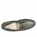 Woman's mocassin with accessory and elastic band in olive green leather heel 2 - Available sizes:  33, 34, 42, 43, 44, 45, 46