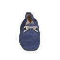 Woman's mocassin in blue suede with accessory and elastic bands heel 2 - Available sizes:  33, 34, 42, 43, 44, 45, 46
