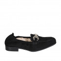 Woman's mocassin in black suede with accessory and elastic band heel 2 - Available sizes:  33, 34, 42, 43, 44, 45, 46