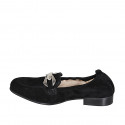 Woman's mocassin in black suede with accessory and elastic band heel 2 - Available sizes:  33, 34, 42, 43, 44, 45, 46