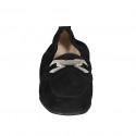 Woman's mocassin in black suede with accessory and elastic band heel 2 - Available sizes:  33, 34, 42, 43, 44, 45, 46