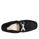 Woman's mocassin in black suede with accessory and elastic band heel 2 - Available sizes:  33, 34, 42, 43, 44, 45, 46