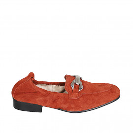 Woman's mocassin in brick red suede with accessory and elastic band heel 2 - Available sizes:  43, 44, 45