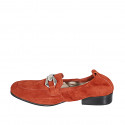 Woman's mocassin in brick red suede with accessory and elastic band heel 2 - Available sizes:  33, 34, 42, 43, 44, 45, 46