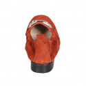 Woman's mocassin in brick red suede with accessory and elastic band heel 2 - Available sizes:  33, 34, 42, 43, 44, 45, 46