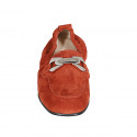 Woman's mocassin in brick red suede with accessory and elastic band heel 2 - Available sizes:  33, 34, 42, 43, 44, 45, 46
