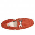 Woman's mocassin in brick red suede with accessory and elastic band heel 2 - Available sizes:  33, 34, 42, 43, 44, 45, 46