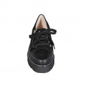 Woman's laced shoe with zipper in black leather, suede and patent leather wedge heel 4 - Available sizes:  32, 33, 34, 42, 43, 44, 45, 46