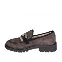 Woman's mocassin with accessory in brown suede heel 3 - Available sizes:  44, 45